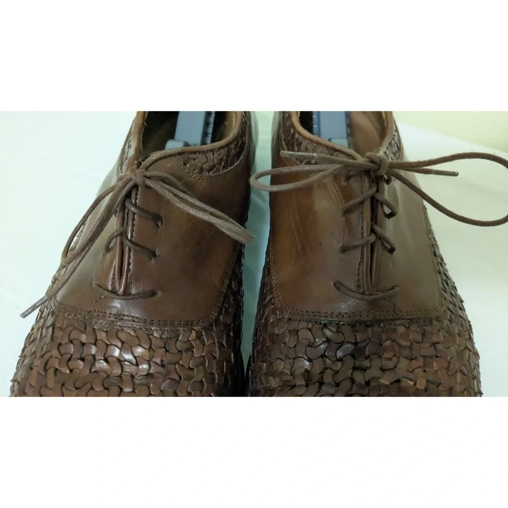 Johnston & Murphy Domani Brown Leather Cap Toe Basketweave Lace Oxford 12M Italy